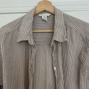 H&M Womens Beige Striped Button-Down Shirt